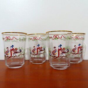 Set of 4 Anthropologie Inslee Fariss Christmas Turtle doves drinking glass.